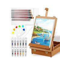 Без бренда «Набор подарочный «Две картинки» 27 предметов: этюдник 35 см из бука, краски акрил 12x12 мл, 2 холста 22x30 на мдф, 10 кистей, мастихин, палитра» в Новосибирске 