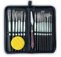 Без бренда «Коробка 50 шт.: Набор кистей для рисования в чехле, премиум набор (15 нейлоновых кистей, 1 мастихин) белые» в Новосибирске 