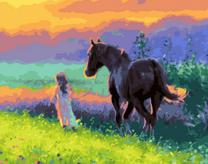 Маленькая девочка и черная лошадь