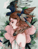 Без бренда «Девушка с большим цветком и птицы» в Новосибирске  в интернет-магазине  в Новосибирске Без бренда «Девушка с большим цветком и птицы» в Новосибирске