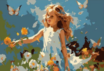 Рыжая девочка на цветочной полянке