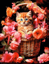 Без бренда «Рыжий котенок в корзине с цветами» в Новосибирске 