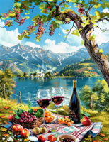 Без бренда «Винный натюрморт с бокалами, бутылкой вина, фруктами и ягодами» в Новосибирске 