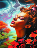 Фэнтезийной красоты девушка и пейзаж на фоне