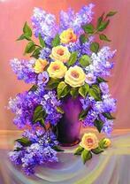 Букет с желтых роз и сирени