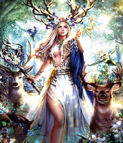 Лесная царица с рогами и оленями